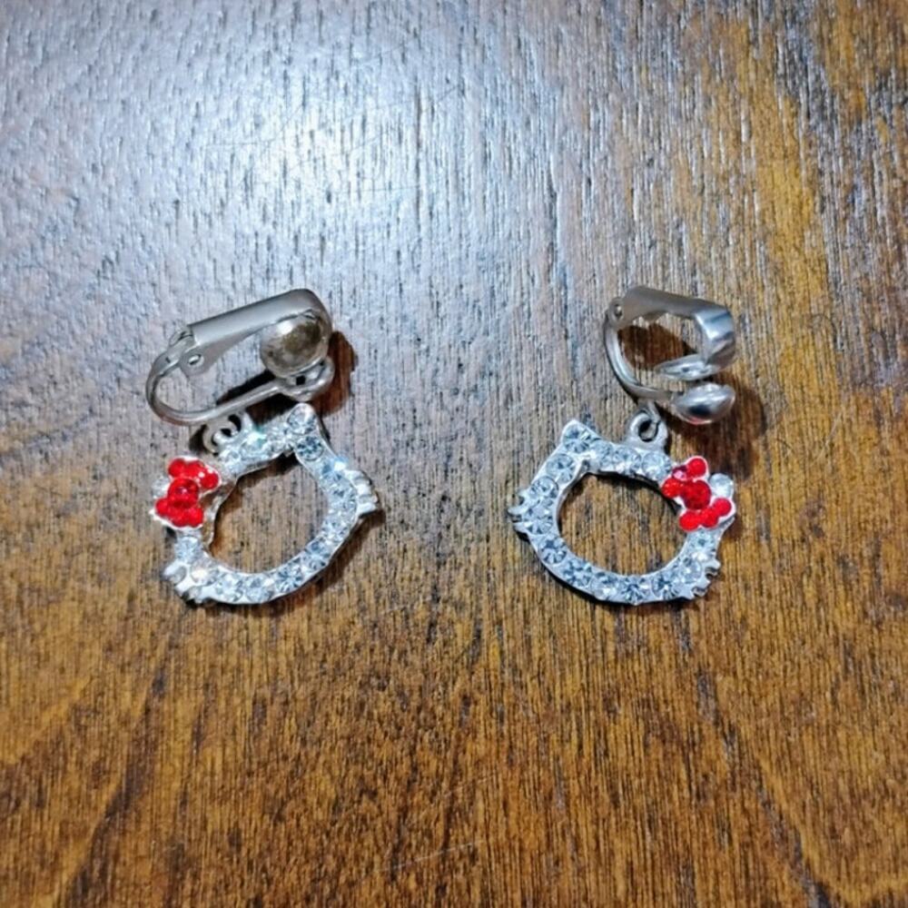 Hello Kitty Rhinestone Clip On Earrings